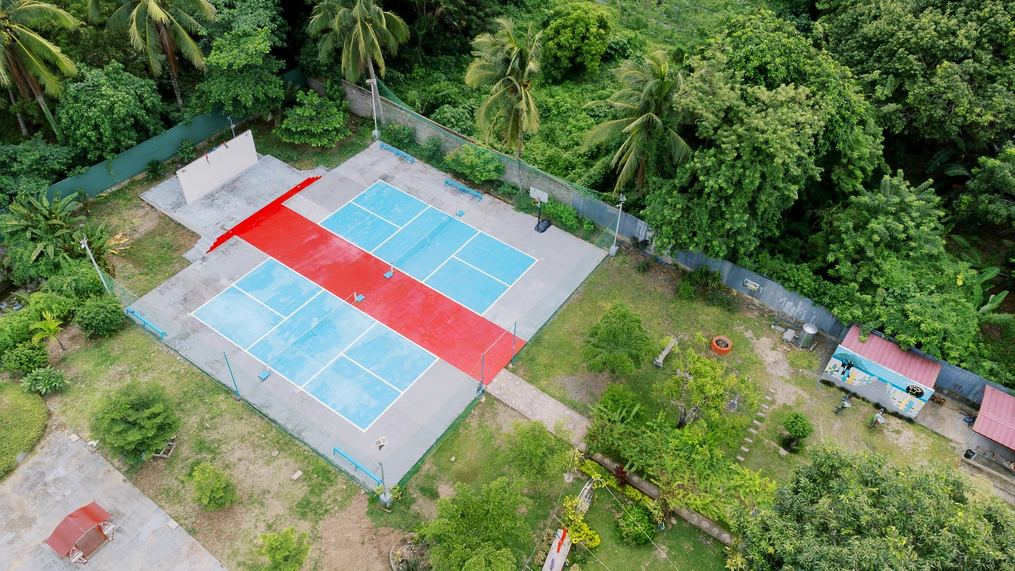 Aerial view of the sports courts