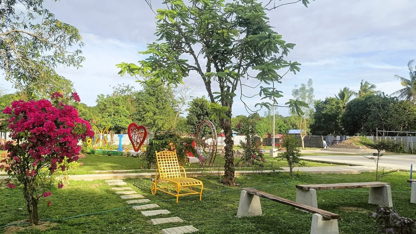 Flower garden with playground decor