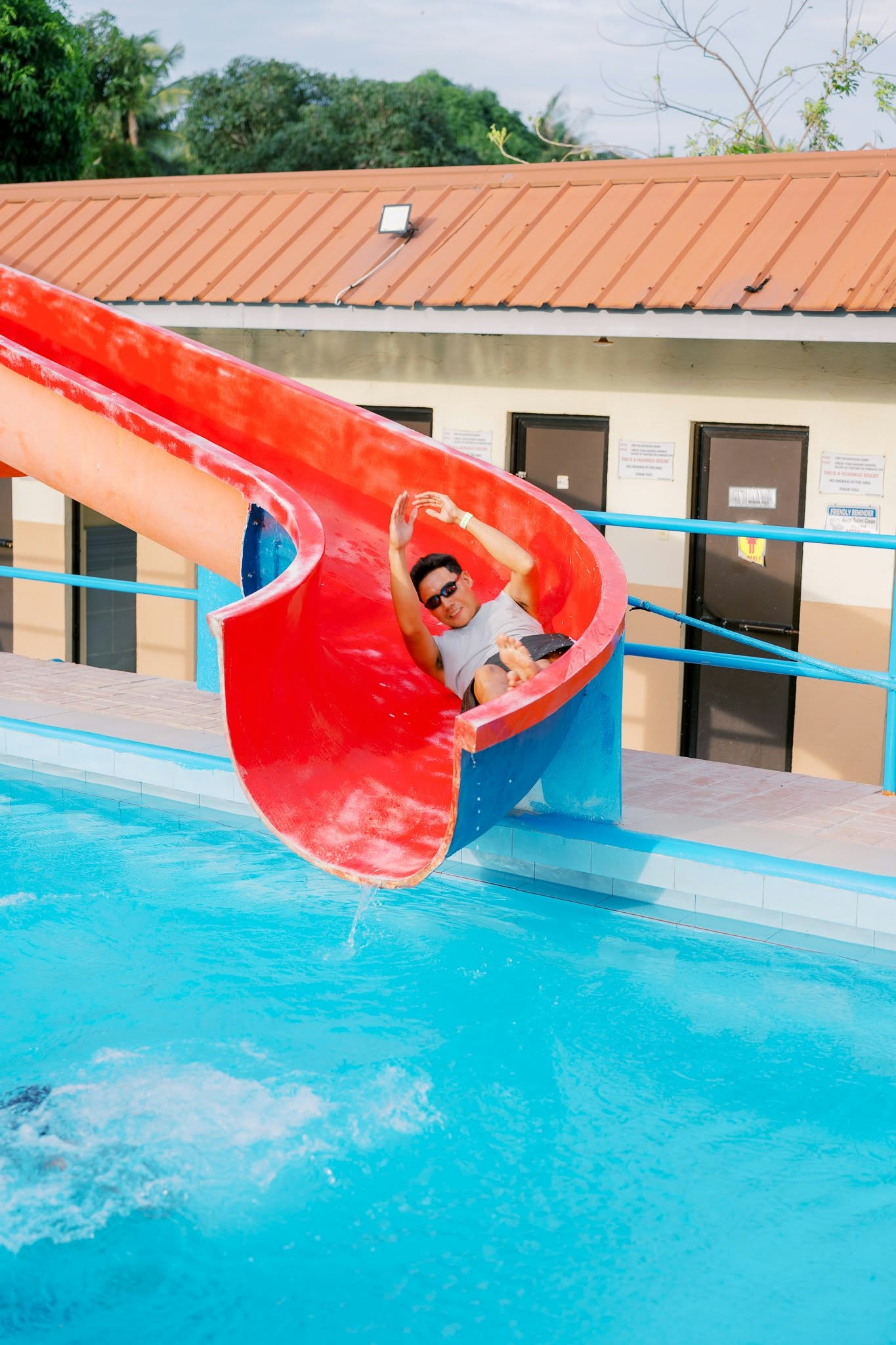 Fun on the pool waterslide
